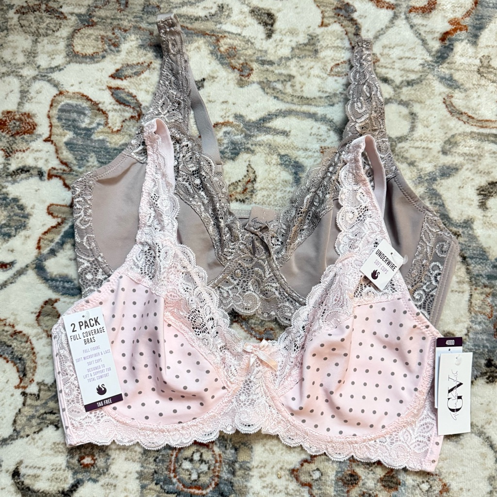 Soft Pink And Gray Lace Bralette Set With Adjustable Straps
